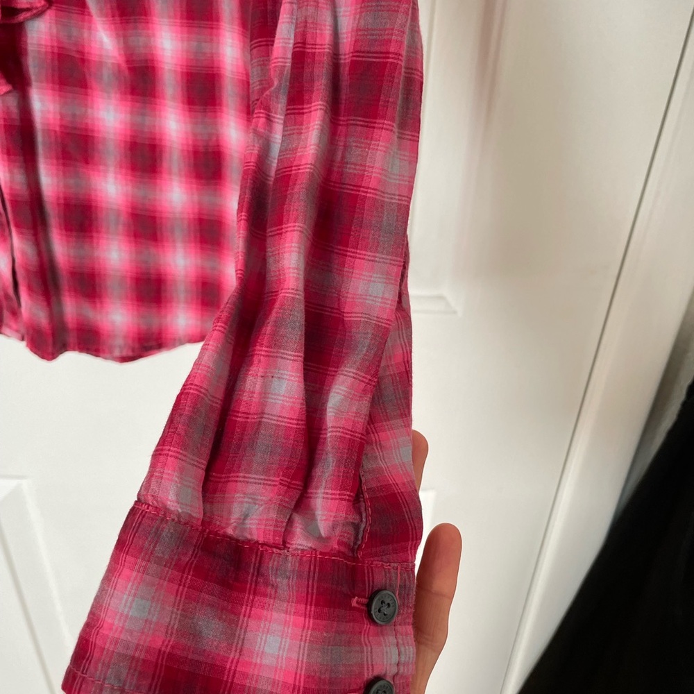 Express Women's Pink Raspberry Plaid Ruffle Top XS - Picture 5 of 7